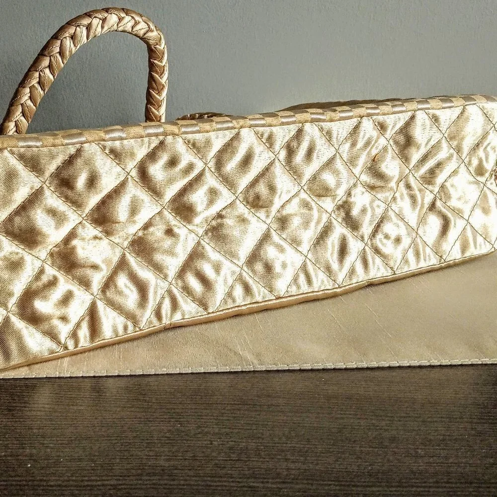 NaRaYa Gold Satin Bag with Braided Double Handle